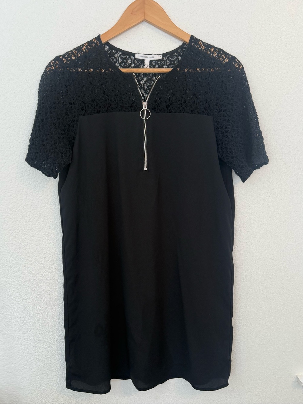 Avec Les Filles Black Lace Zip-Front Dress Sz M
